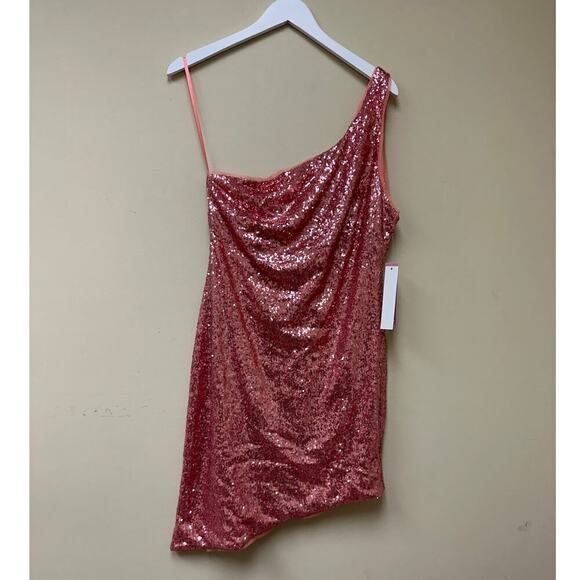 NWT Aqua Large New Years Eve Pink Asymmetrical Sequin Mini Birthday Party Dress - Picture 3 of 11